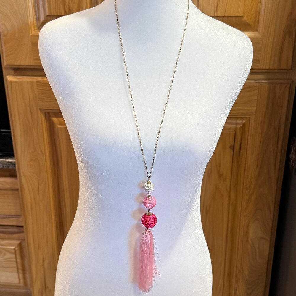 Multi Colored Pink Balls and‎ Pink Tassel Necklace